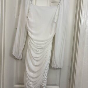Elegant White Ruched Dress
